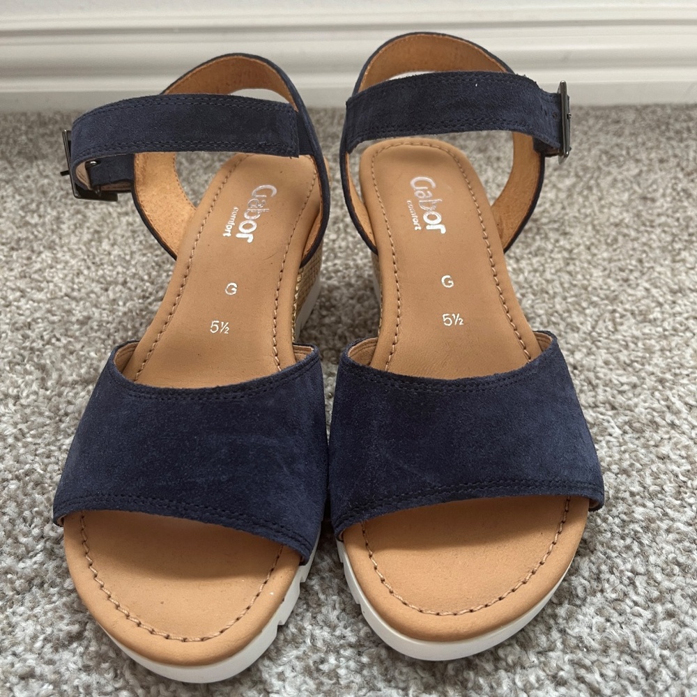 Gabor NEW navy suede wedge heel sandal with woven detail - Picture 5 of 6
